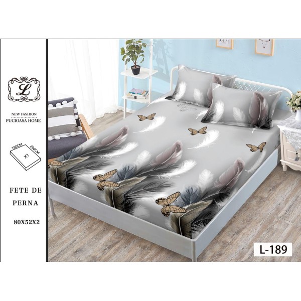 Set 3 Piese Husa din Finet cu Elastic, pentru Pat Dublu, 2 Fete de Perna L-189