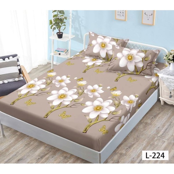 Set 3 Piese Husa din Finet cu Elastic, pentru Pat Dublu, 2 Fete de Perna, L-224