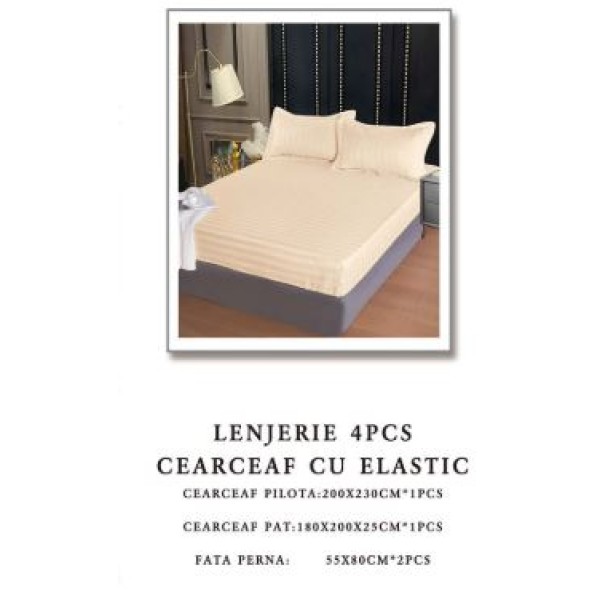 Lenjerie de pat Damasc,4 Piese,Cearceaf cu Elastic AT-101 Lenjerie de pat Damasc,4 Piese,Cearceaf cu Elastic AT-101