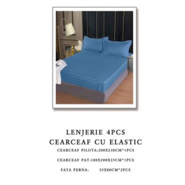 Lenjerie de pat Damasc,4 Piese,Cearceaf cu Elastic AT-125 Lenjerie de pat Damasc,4 Piese,Cearceaf cu Elastic AT-125