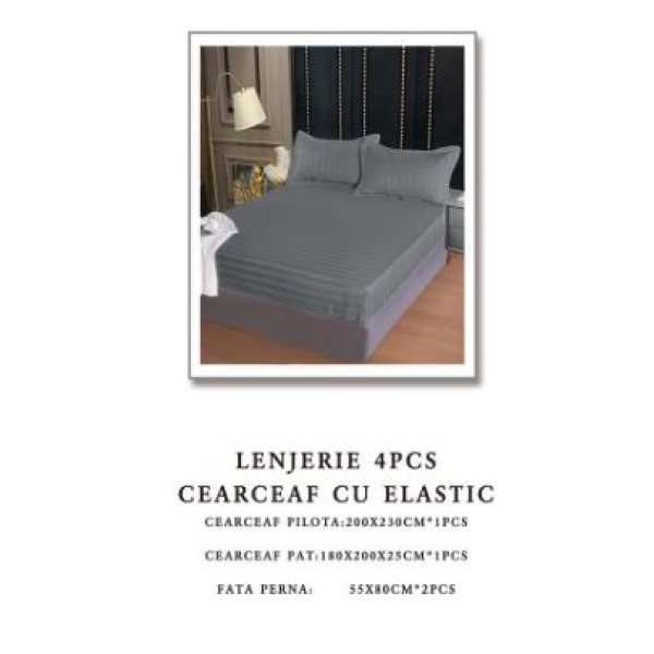 Lenjerie de pat Damasc,4 Piese,Cearceaf cu Elastic AT-83 Lenjerie de pat Damasc,4 Piese,Cearceaf cu Elastic AT-83
