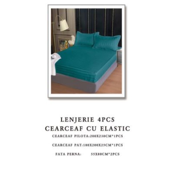 Lenjerie de pat Damasc,4 Piese,Cearceaf cu Elastic AT-103 Lenjerie de pat Damasc,4 Piese,Cearceaf cu Elastic AT-103