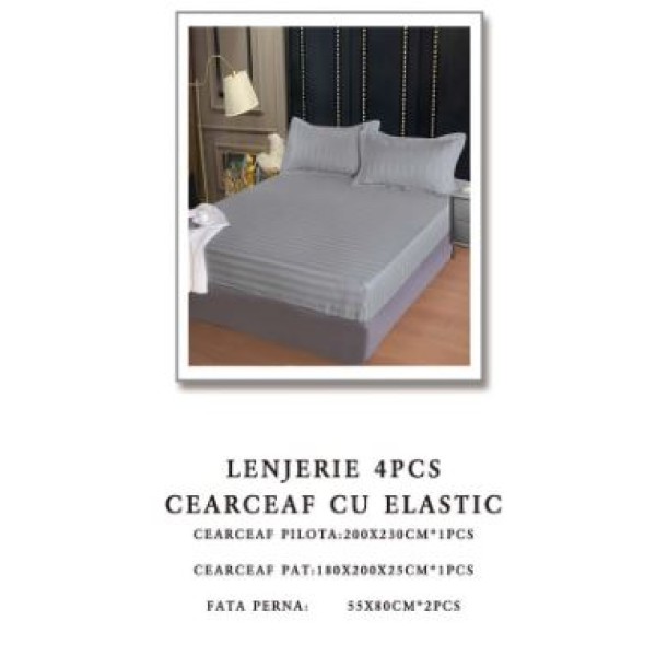 Lenjerie de pat Damasc,4 Piese,Cearceaf cu Elastic AT-85 Lenjerie de pat Damasc,4 Piese,Cearceaf cu Elastic AT-85
