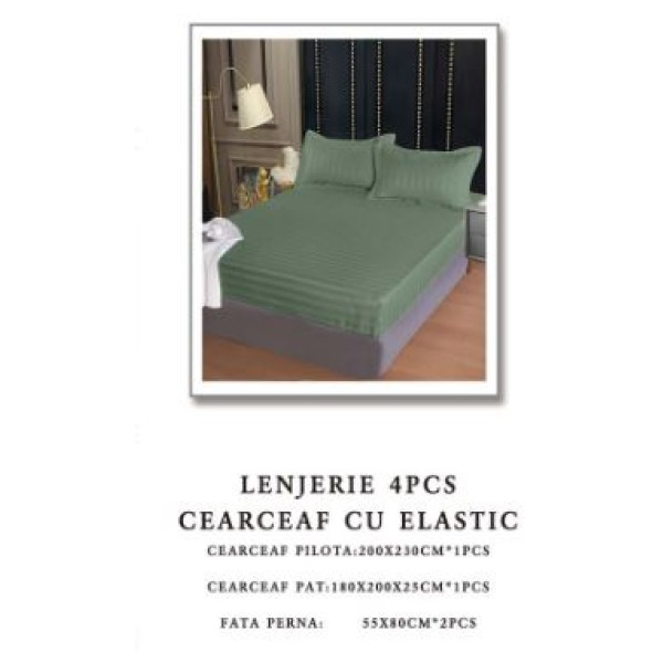 Lenjerie de pat Damasc,4 Piese,Cearceaf cu Elastic AT-170 Lenjerie de pat Damasc,4 Piese,Cearceaf cu Elastic AT-170