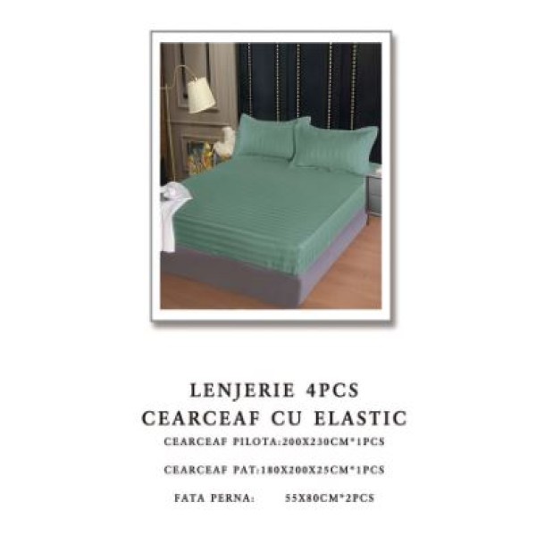 Lenjerie de pat Damasc,4 Piese,Cearceaf cu Elastic AT-108 Lenjerie de pat Damasc,4 Piese,Cearceaf cu Elastic AT-108