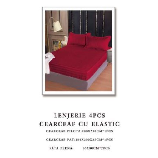 Lenjerie de pat Damasc,4 Piese,Cearceaf cu Elastic AT-120 Lenjerie de pat Damasc,4 Piese,Cearceaf cu Elastic AT-120