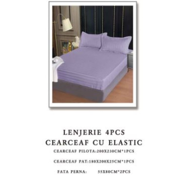 Lenjerie de pat Damasc,4 Piese,Cearceaf cu Elastic AT-520 Lenjerie de pat Damasc,4 Piese,Cearceaf cu Elastic AT-520