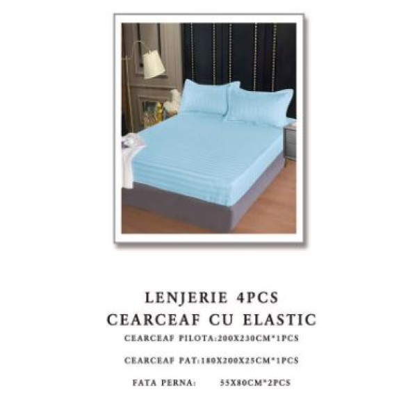 Lenjerie de pat Damasc,4 Piese,Cearceaf cu Elastic AT-128 Lenjerie de pat Damasc,4 Piese,Cearceaf cu Elastic AT-128