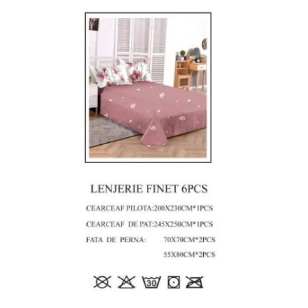 Lenjerie de pat dublu, Pucioasa, Finet, 6 piese, 2 persoane, 245x250cm, LL-807 Lenjerie de pat dublu, Pucioasa, Finet, 6 piese, 2 persoane, 245x250cm, LL-807