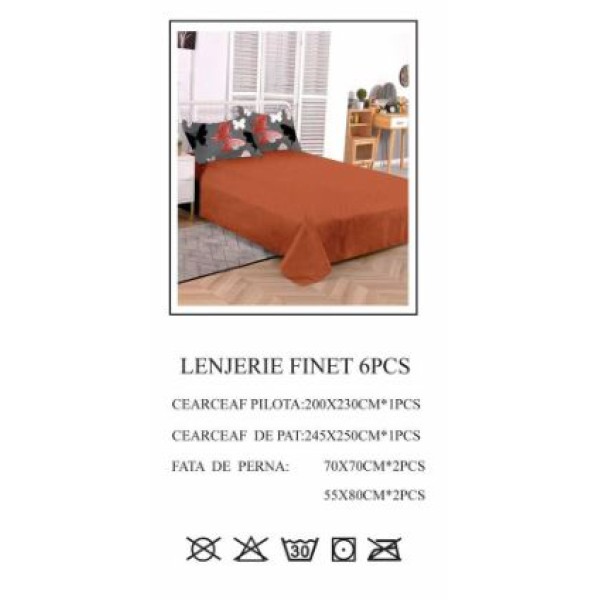 Lenjerie de pat dublu, Pucioasa, Finet, 6 piese, 2 persoane, 245x250cm, LL-724 Lenjerie de pat dublu, Pucioasa, Finet, 6 piese, 2 persoane, 245x250cm, LL-724
