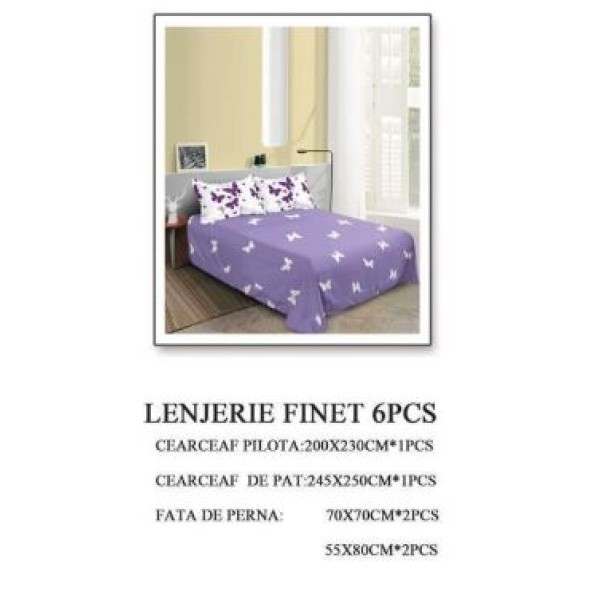Lenjerie de pat dublu, Pucioasa, Finet, 6 piese, 2 persoane, 245x250cm, LL-447