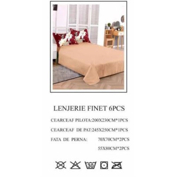 Lenjerie de pat dublu, Pucioasa, Finet, 6 piese, 2 persoane, 245x250cm, LL-745 Lenjerie de pat dublu, Pucioasa, Finet, 6 piese, 2 persoane, 245x250cm, LL-745