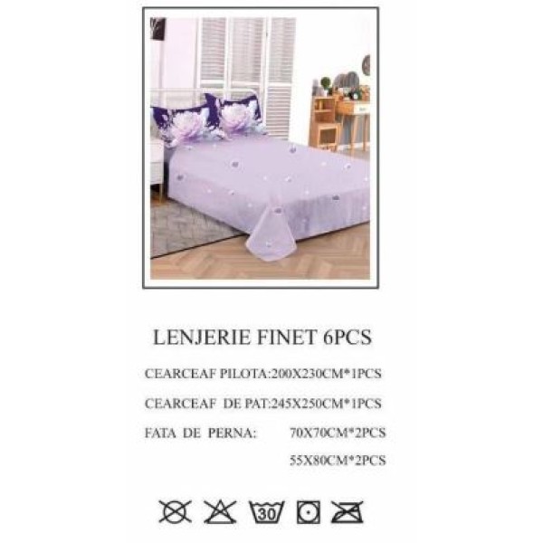 Lenjerie de pat dublu, Pucioasa, Finet, 6 piese, 2 persoane, 245x250cm LL-762 Lenjerie de pat dublu, Pucioasa, Finet, 6 piese, 2 persoane, 245x250cm LL-762