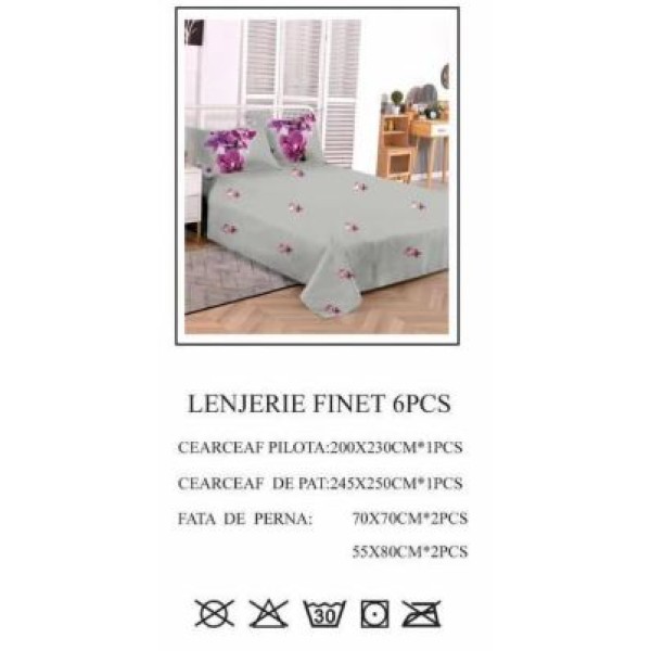 Lenjerie de pat dublu, Pucioasa, Finet, 6 piese, 2 persoane, 245x250cm LL-751 Lenjerie de pat dublu, Pucioasa, Finet, 6 piese, 2 persoane, 245x250cm LL-751