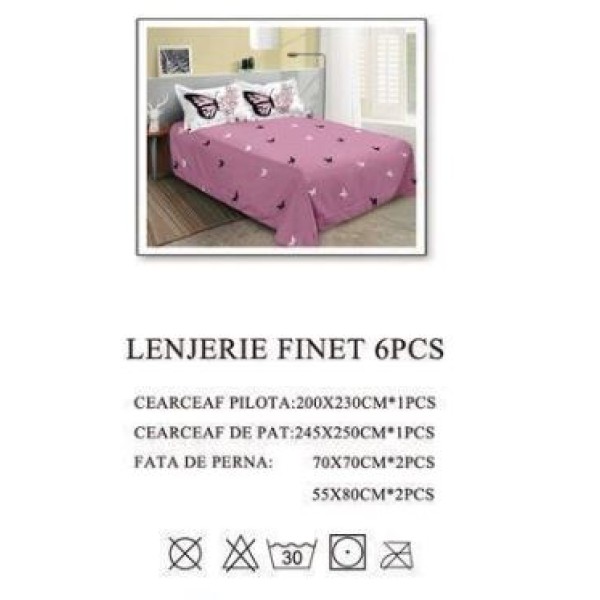 Lenjerie de pat dublu, Pucioasa, Finet, 6 piese, 2 persoane, 245x250cm LL-911 Lenjerie de pat dublu, Pucioasa, Finet, 6 piese, 2 persoane, 245x250cm LL-911