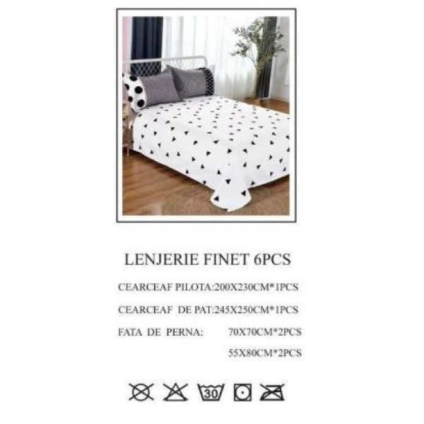 Lenjerie de pat dublu, Pucioasa, Finet, 6 piese, 2 persoane, 245x250cm LL-664 Lenjerie de pat dublu, Pucioasa, Finet, 6 piese, 2 persoane, 245x250cm LL-664