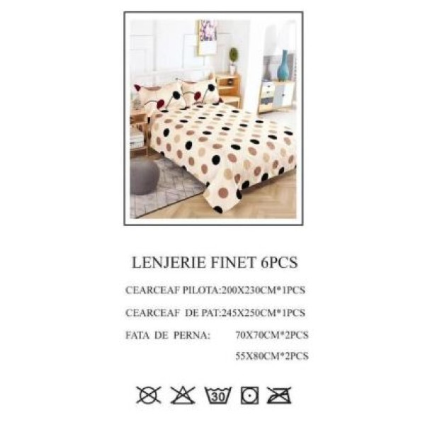 Lenjerie de pat dublu, Pucioasa, Finet, 6 piese, 2 persoane, 245x250cm LL-626 Lenjerie de pat dublu, Pucioasa, Finet, 6 piese, 2 persoane, 245x250cm LL-626