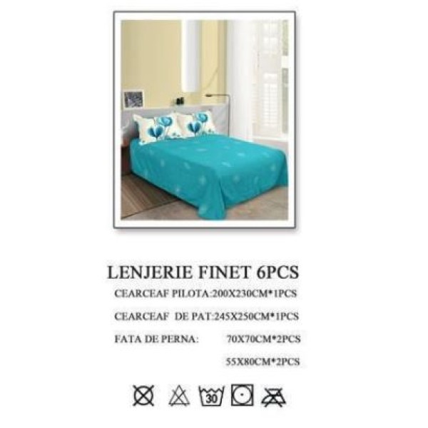 Lenjerie de pat dublu, Pucioasa, Finet, 6 piese, 2 persoane, 245x250cm LL-533 Lenjerie de pat dublu, Pucioasa, Finet, 6 piese, 2 persoane, 245x250cm LL-533