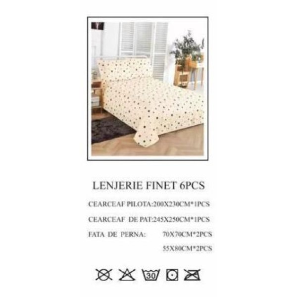Lenjerie de pat dublu, Pucioasa, Finet, 6 piese, 2 persoane, 245x250cm LL-679 Lenjerie de pat dublu, Pucioasa, Finet, 6 piese, 2 persoane, 245x250cm LL-679
