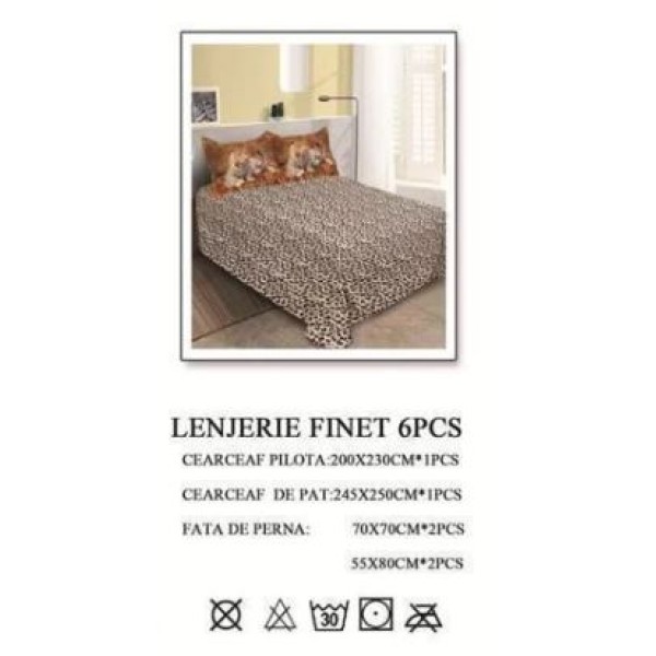 Lenjerie de pat dublu, Pucioasa, Finet, 6 piese, 2 persoane, 245x250cm LL-358 Lenjerie de pat dublu, Pucioasa, Finet, 6 piese, 2 persoane, 245x250cm LL-358