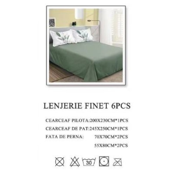 Lenjerie de pat dublu, Pucioasa, Finet, 6 piese, 2 persoane, 245x250cm LL-1050 Lenjerie de pat dublu, Pucioasa, Finet, 6 piese, 2 persoane, 245x250cm LL-1050