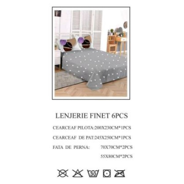 Lenjerie de pat dublu, Pucioasa, Finet, 6 piese, 2 persoane, 245x250cm LL-819