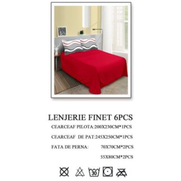 Lenjerie de pat dublu, Pucioasa, Finet, 6 piese, 2 persoane, 245x250cm LL-12 Lenjerie de pat dublu, Pucioasa, Finet, 6 piese, 2 persoane, 245x250cm LL-12