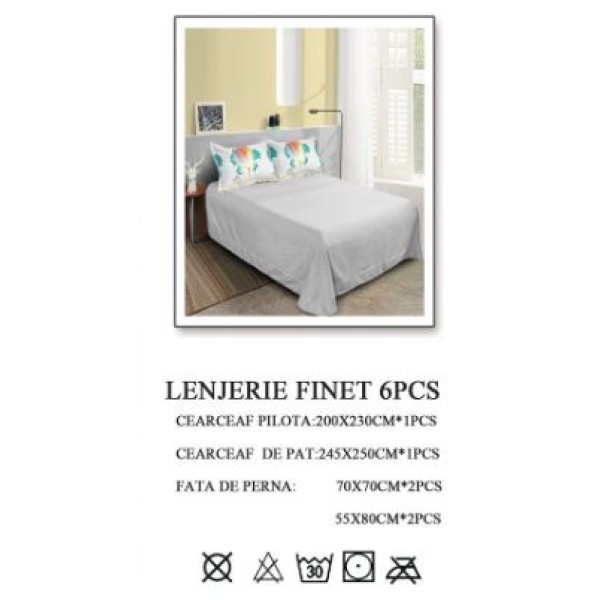 Lenjerie de pat dublu, Pucioasa, Finet, 6 piese, 2 persoane, 245x250cm LL-3 Lenjerie de pat dublu, Pucioasa, Finet, 6 piese, 2 persoane, 245x250cm LL-3