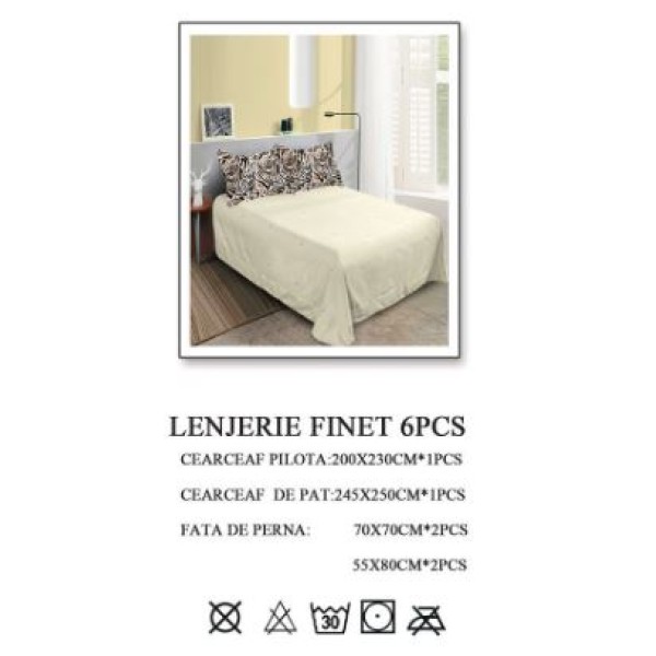 Lenjerie de pat dublu, Pucioasa, Finet, 6 piese, 2 persoane, 245x250cm LL-11 Lenjerie de pat dublu, Pucioasa, Finet, 6 piese, 2 persoane, 245x250cm LL-11