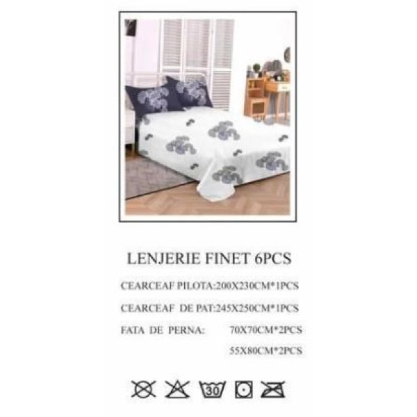 Lenjerie de pat dublu, Pucioasa, Finet, 6 piese, 2 persoane, 245x250cm LL-768 Lenjerie de pat dublu, Pucioasa, Finet, 6 piese, 2 persoane, 245x250cm LL-768