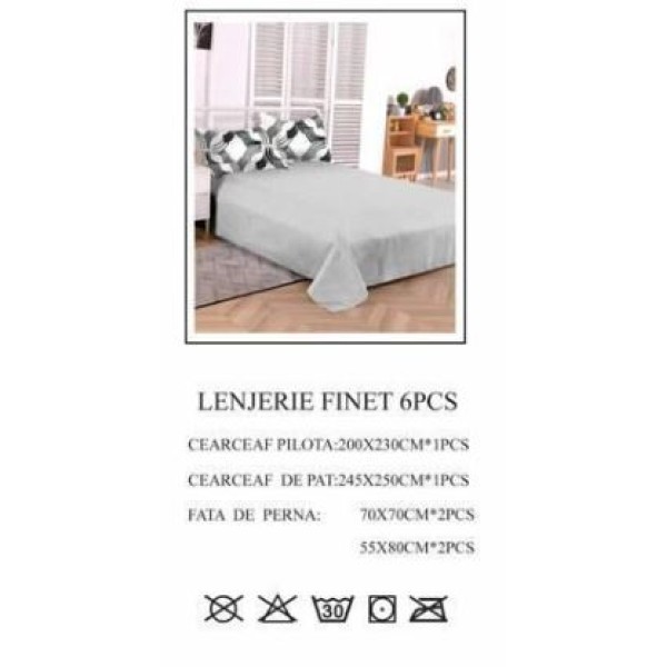Lenjerie de pat dublu, Pucioasa, Finet, 6 piese, 2 persoane, 245x250cm LL-765 Lenjerie de pat dublu, Pucioasa, Finet, 6 piese, 2 persoane, 245x250cm LL-765