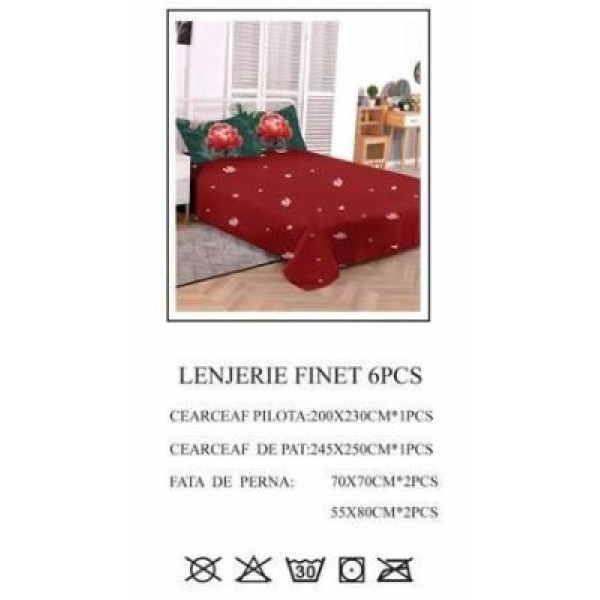 Lenjerie de pat dublu, Pucioasa, Finet, 6 piese, 2 persoane, 245x250cm LL-759
