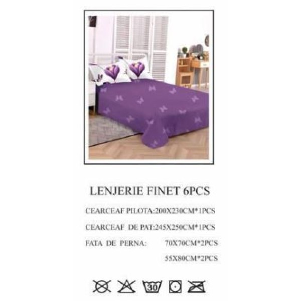 Lenjerie de pat dublu, Pucioasa, Finet, 6 piese, 2 persoane, 245x250cm LL-774 Lenjerie de pat dublu, Pucioasa, Finet, 6 piese, 2 persoane, 245x250cm LL-774