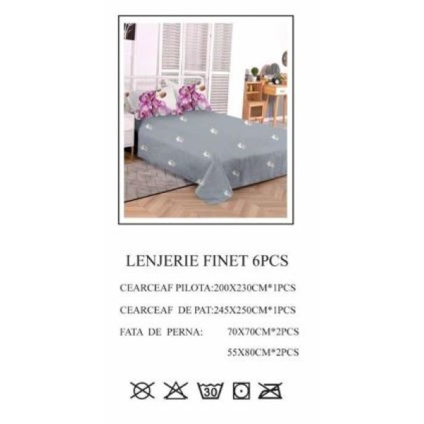 Lenjerie de pat dublu, Pucioasa, Finet, 6 piese, 2 persoane, 245x250cm LL-754 Lenjerie de pat dublu, Pucioasa, Finet, 6 piese, 2 persoane, 245x250cm LL-754