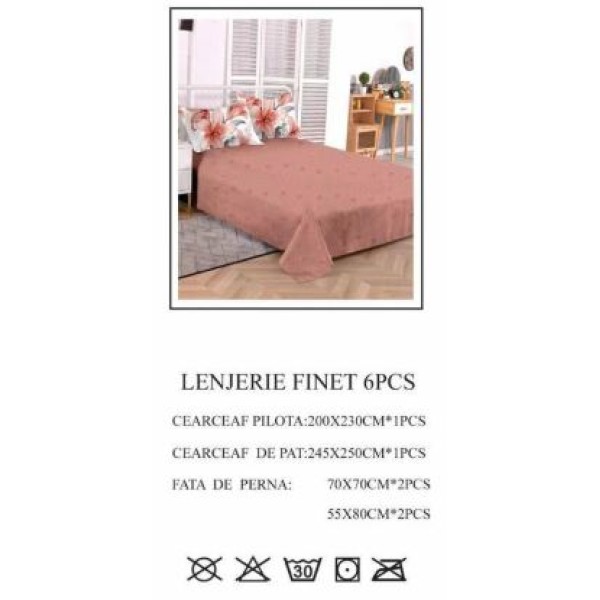 Lenjerie de pat dublu, Pucioasa, Finet, 6 piese, 2 persoane, 245x250cm LL-720 Lenjerie de pat dublu, Pucioasa, Finet, 6 piese, 2 persoane, 245x250cm LL-720