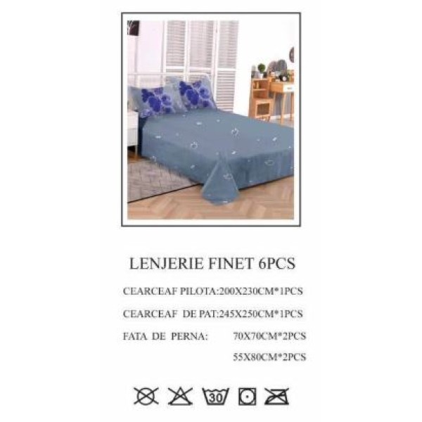 Lenjerie de pat dublu, Pucioasa, Finet, 6 piese, 2 persoane, 245x250cm LL-756 Lenjerie de pat dublu, Pucioasa, Finet, 6 piese, 2 persoane, 245x250cm LL-756