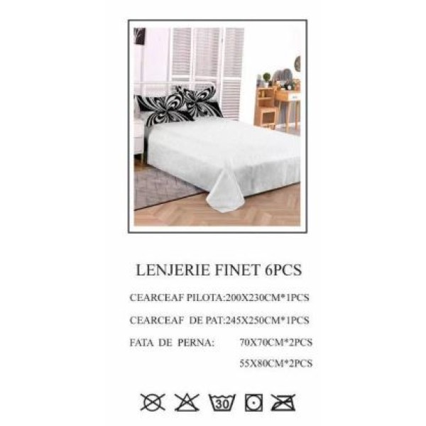Lenjerie de pat dublu, Pucioasa, Finet, 6 piese, 2 persoane, 245x250cm LL-767 Lenjerie de pat dublu, Pucioasa, Finet, 6 piese, 2 persoane, 245x250cm LL-767