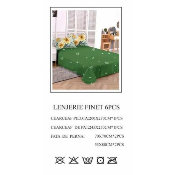 Lenjerie de pat dublu, Pucioasa, Finet, 6 piese, 2 persoane, 245x250cm LL-764 Lenjerie de pat dublu, Pucioasa, Finet, 6 piese, 2 persoane, 245x250cm LL-764
