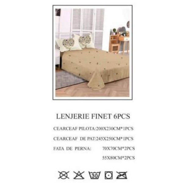 Lenjerie de pat dublu, Pucioasa, Finet, 6 piese, 2 persoane, 245x250cm LL-781 Lenjerie de pat dublu, Pucioasa, Finet, 6 piese, 2 persoane, 245x250cm LL-781