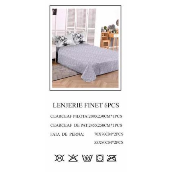 Lenjerie de pat dublu, Pucioasa, Finet, 6 piese, 2 persoane, 245x250cm LL-771 Lenjerie de pat dublu, Pucioasa, Finet, 6 piese, 2 persoane, 245x250cm LL-771