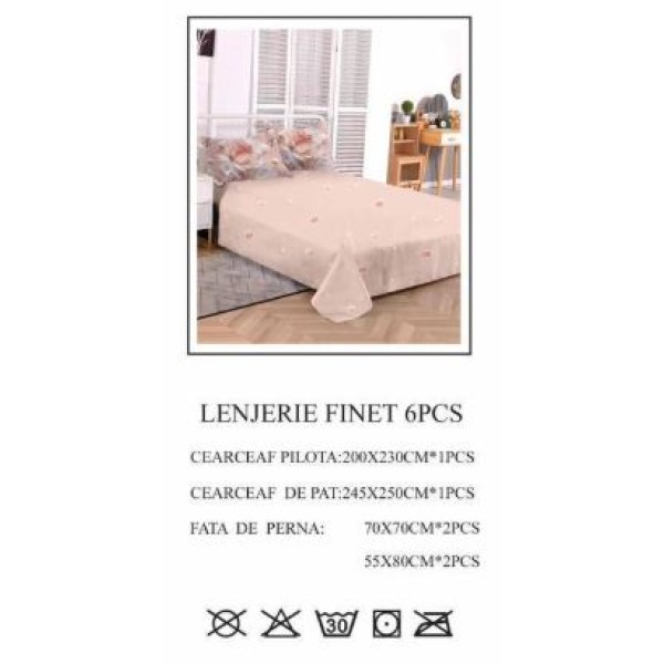 Lenjerie de pat dublu, Pucioasa, Finet, 6 piese, 2 persoane, 245x250cm LL-763 Lenjerie de pat dublu, Pucioasa, Finet, 6 piese, 2 persoane, 245x250cm LL-763