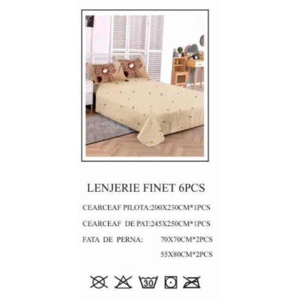 Lenjerie de pat dublu, Pucioasa, Finet, 6 piese, 2 persoane, 245x250cm LL-780 Lenjerie de pat dublu, Pucioasa, Finet, 6 piese, 2 persoane, 245x250cm LL-780