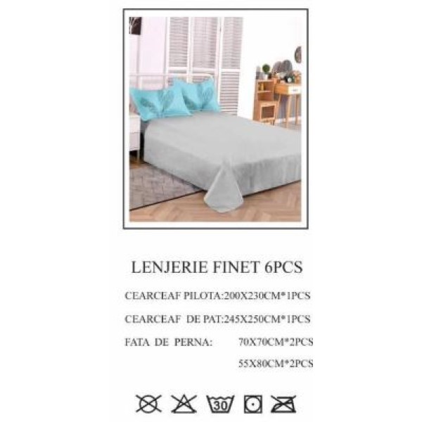 Lenjerie de pat dublu, Pucioasa, Finet, 6 piese, 2 persoane, 245x250cm LL-731 Lenjerie de pat dublu, Pucioasa, Finet, 6 piese, 2 persoane, 245x250cm LL-731