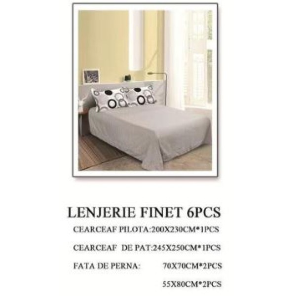 Lenjerie de pat dublu, Pucioasa, Finet, 6 piese, 2 persoane, 245x250cm LL-421