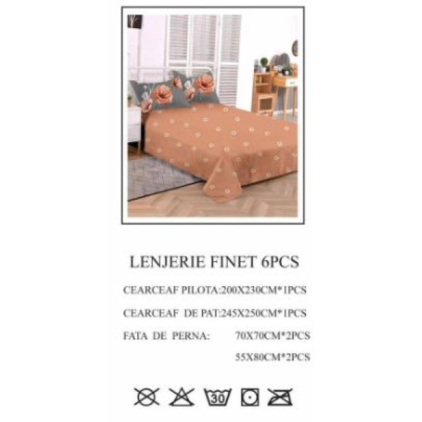 Lenjerie de pat dublu, Pucioasa, Finet, 6 piese, 2 persoane, 245x250cm LL-803 Lenjerie de pat dublu, Pucioasa, Finet, 6 piese, 2 persoane, 245x250cm LL-803
