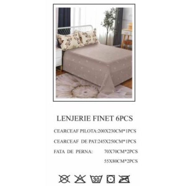 Lenjerie de pat dublu, Pucioasa, Finet, 6 piese, 2 persoane, 245x250cm LL-672 Lenjerie de pat dublu, Pucioasa, Finet, 6 piese, 2 persoane, 245x250cm LL-672