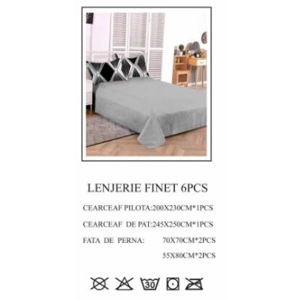 Lenjerie de pat dublu, Pucioasa, Finet, 6 piese, 2 persoane, 245x250cm LL-726 Lenjerie de pat dublu, Pucioasa, Finet, 6 piese, 2 persoane, 245x250cm LL-726
