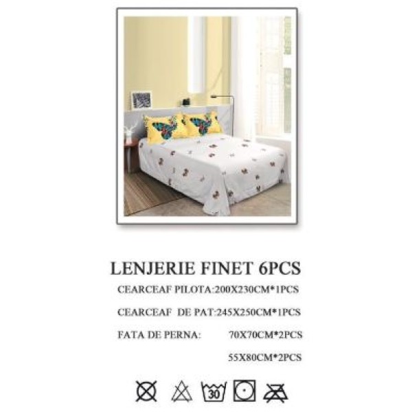 Lenjerie de pat dublu, Pucioasa, Finet, 6 piese, 2 persoane, 245x250cm LL-372