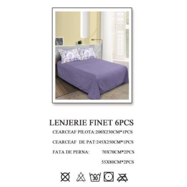 Lenjerie de pat dublu, Pucioasa, Finet, 6 piese, 2 persoane, 245x250cm LL-484 Lenjerie de pat dublu, Pucioasa, Finet, 6 piese, 2 persoane, 245x250cm LL-484