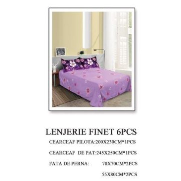 Lenjerie de pat dublu, Pucioasa, Finet, 6 piese, 2 persoane, 245x250cm LL-384 Lenjerie de pat dublu, Pucioasa, Finet, 6 piese, 2 persoane, 245x250cm LL-384